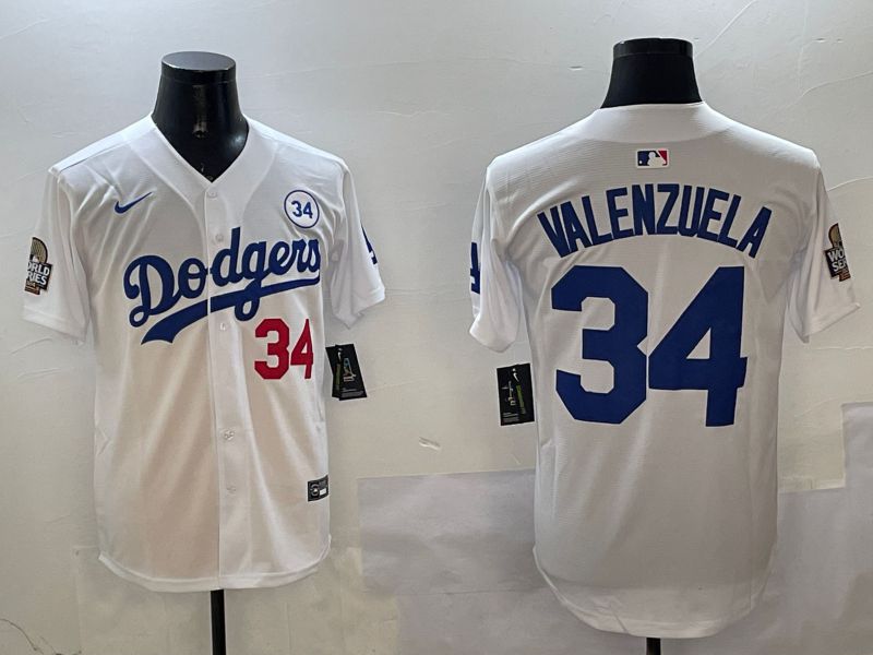 Men Los Angeles Dodgers #34 Valenzuela White Blue Fashion Game 2025 Nike MLB Jersey style 326->los angeles dodgers->MLB Jersey